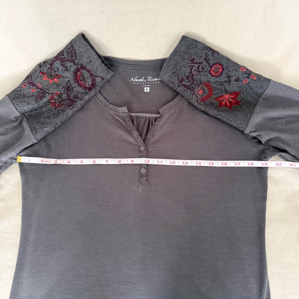 North River Outfitters | Gray Henley Embroidered Cuff | Long Sleeve T-Shirt | M - Picture 8 of 13